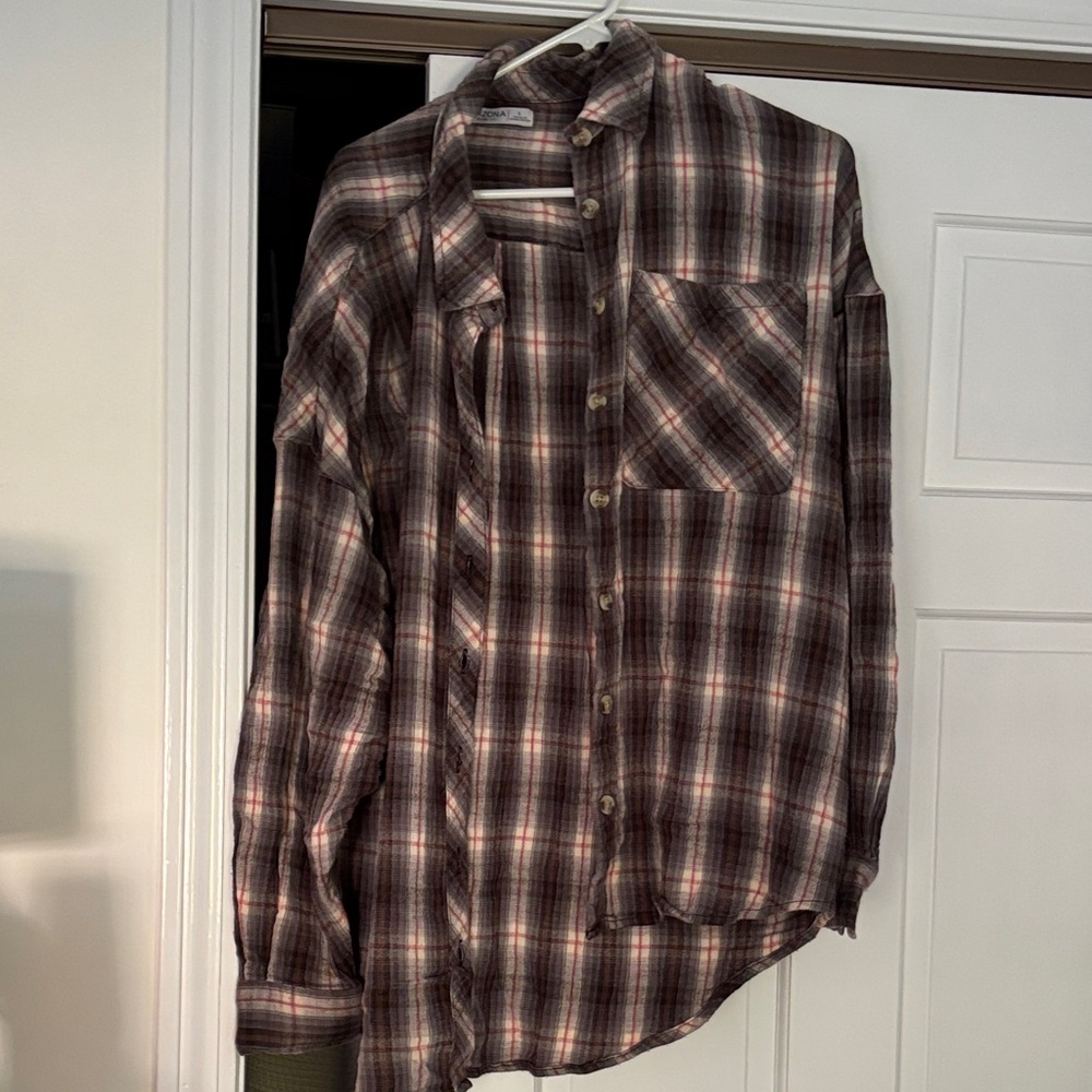 Arizona Jean Company Men's Plaid Shirt - Brown and White